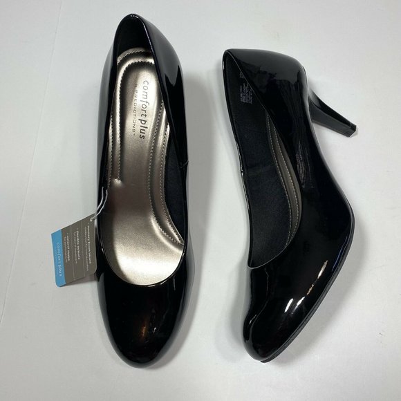 Comfort Plus by Predictions Women's Karmen Black Patent Pump Heel Shoes Size 9.5